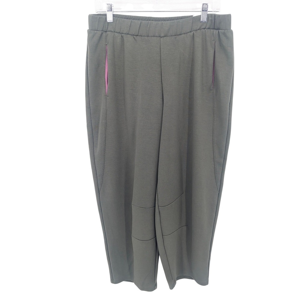 LOGO by Lori Goldstein Crop Pants Womens Petite Medium Olive Green Soft Pull On